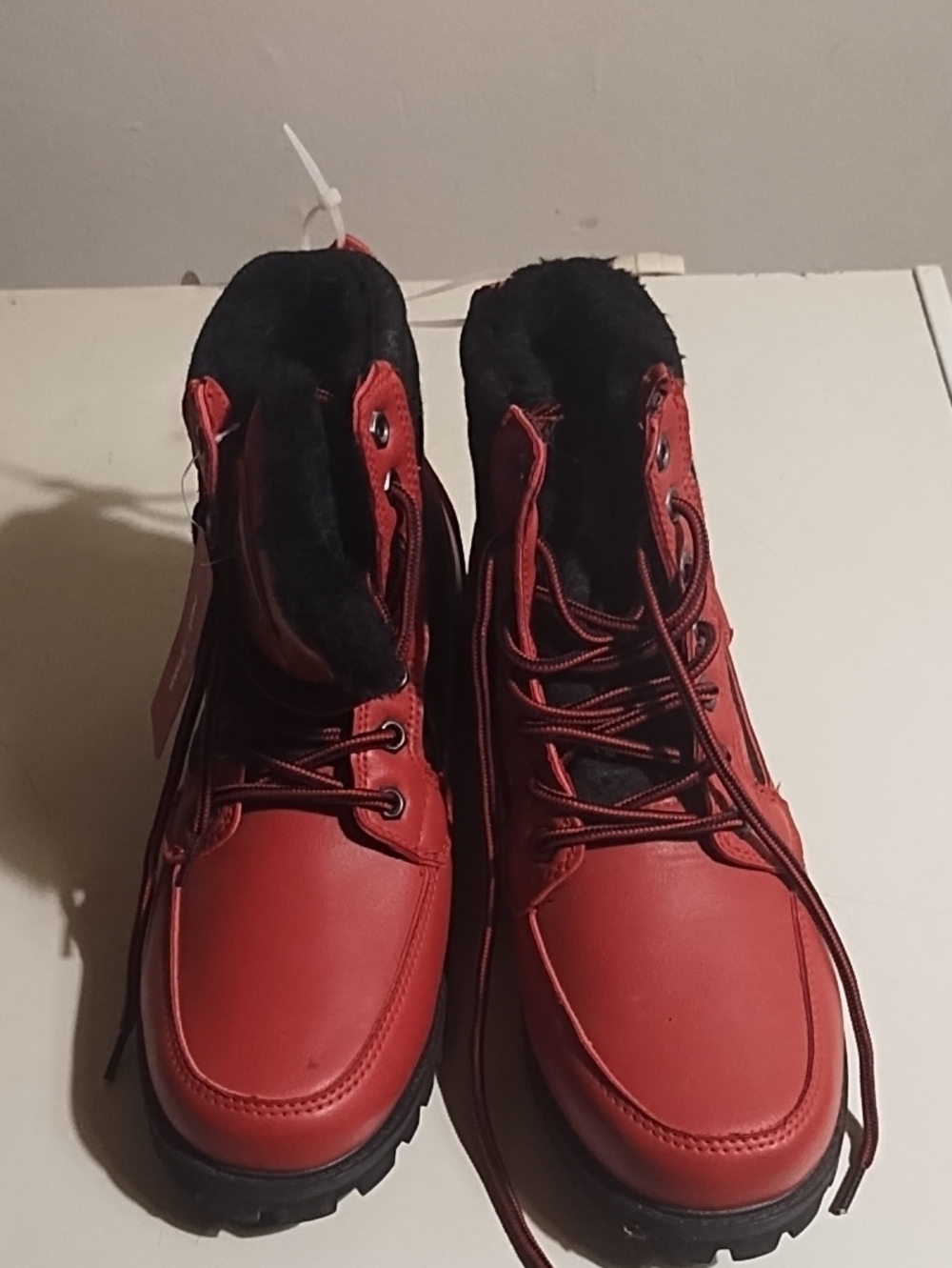 Phat Farm Men's Red Lace-Up Boots with Black Fur Lining